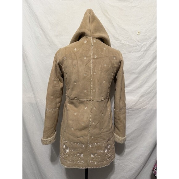 GAP Kids Faux Suede Hooded Sherpa Lined Boho Floral Embroidered Coat Size L / 10 - Picture 3 of 10